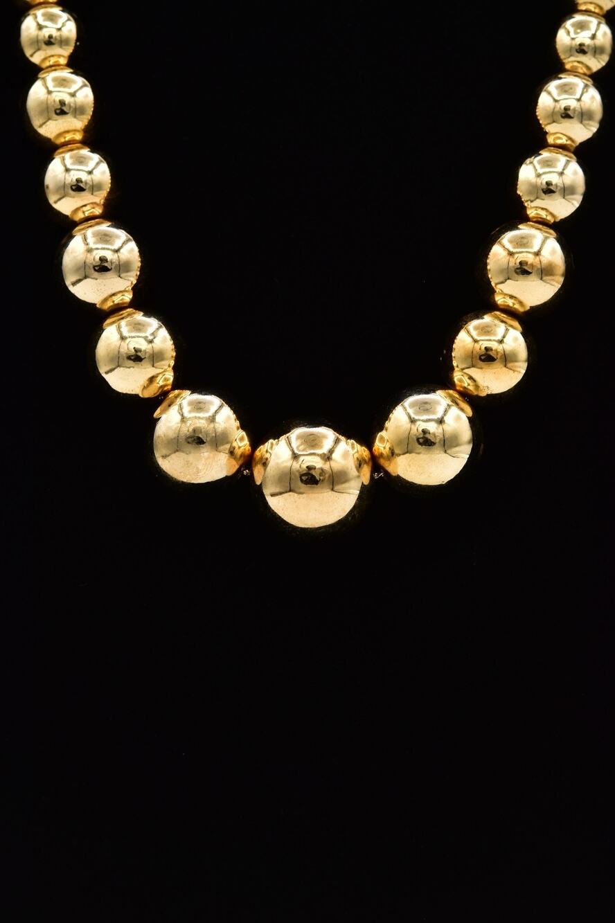 Vintage NOS Shiny Gold Tone Graduated Round Beaded 31" Long Necklace 1980s NS3